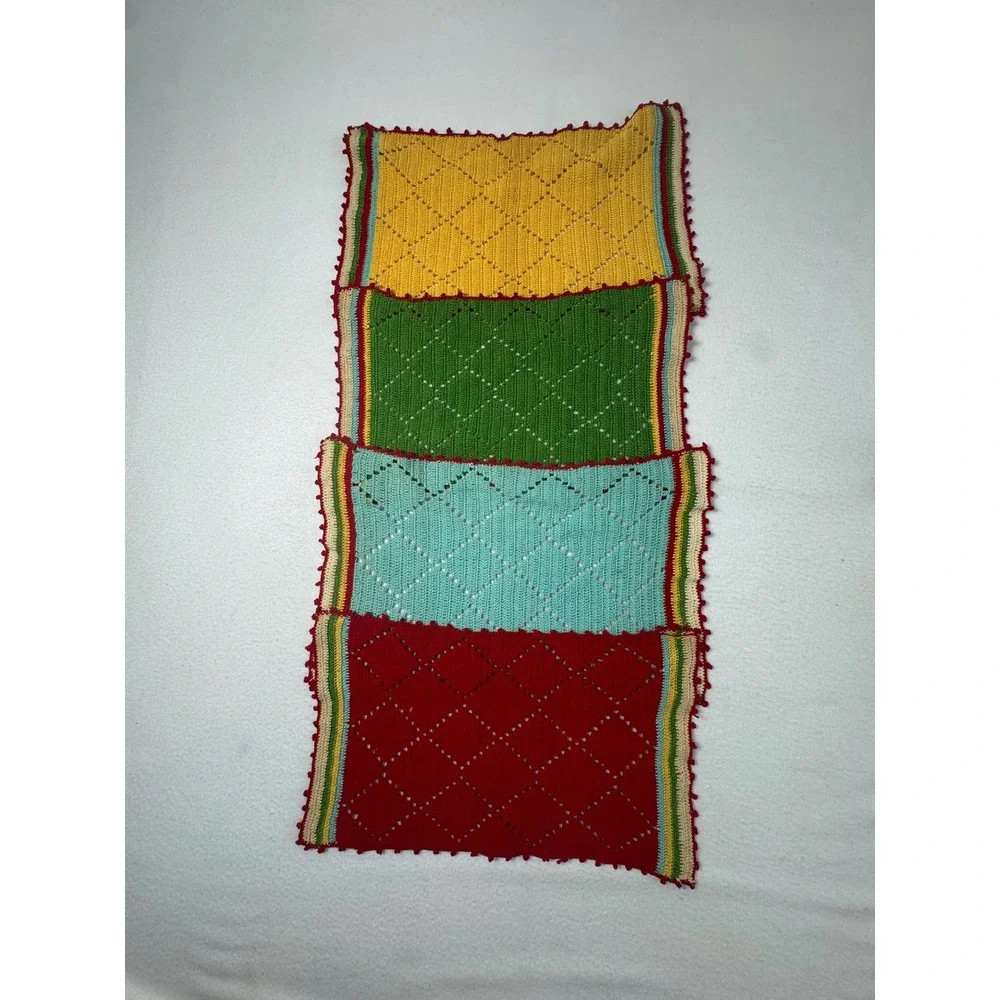 Vintage Cottagecore Handmade Crochet Set 4 Placemats Diamond Pointelle Retro